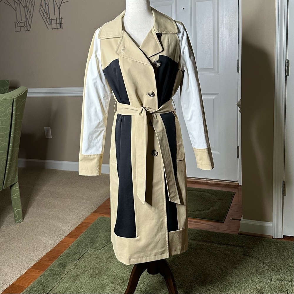 New York and Company Color Block Trench Coat Size Medium